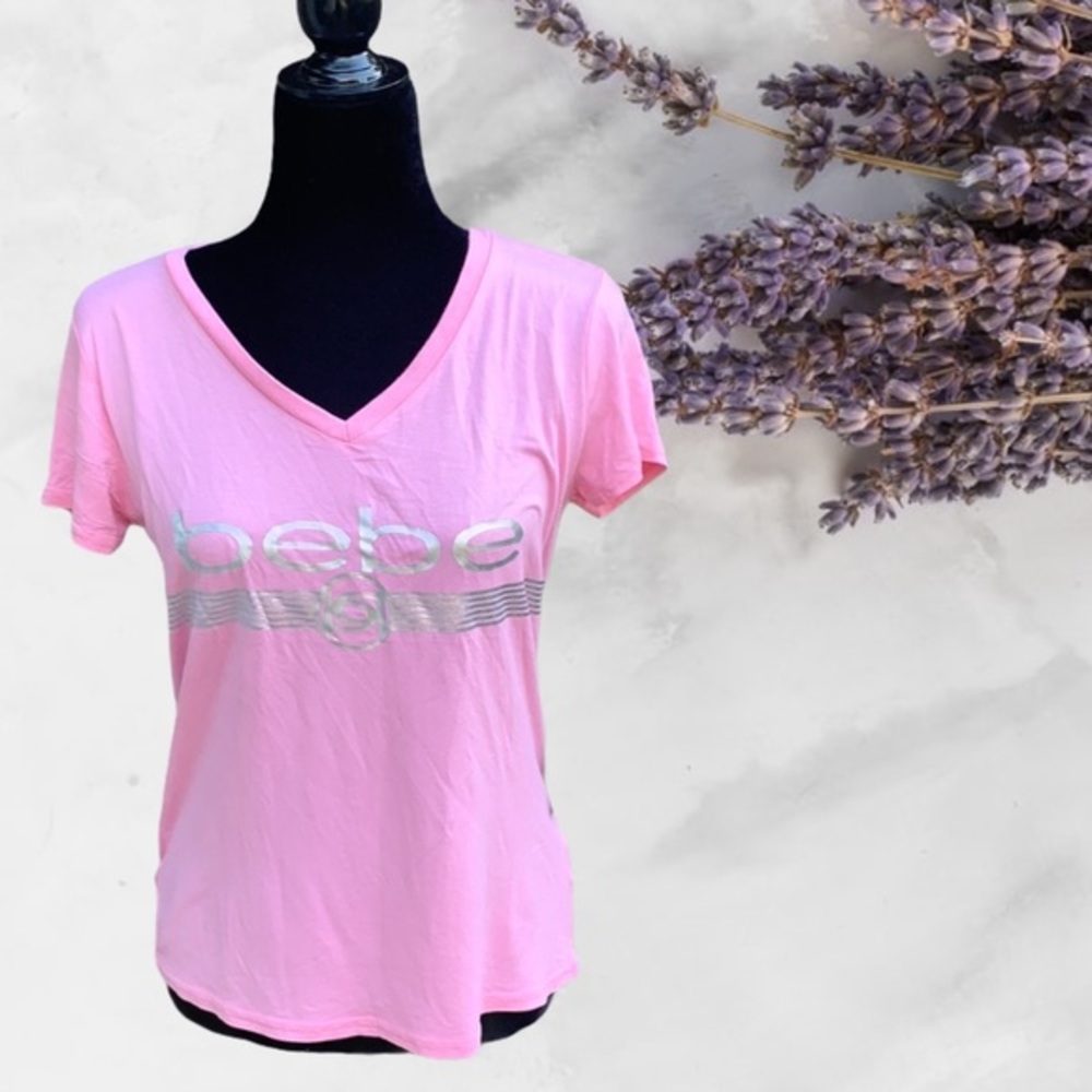 NWT Bebe Pink Logo Top